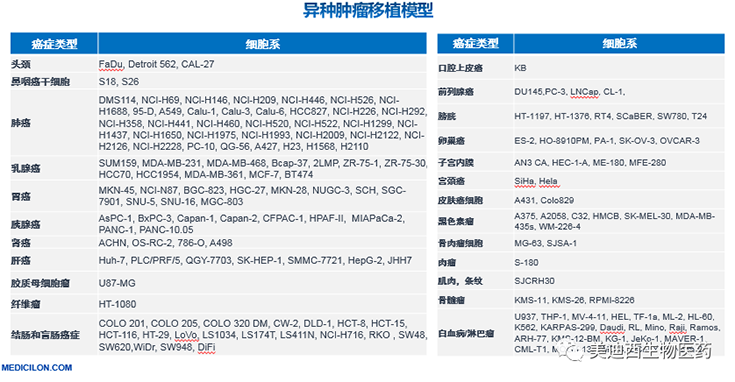 欧博ABG异种肿瘤移植模子清单